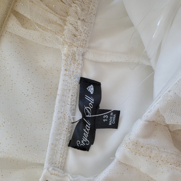 NEW CRYSTALL DOLL Gold Sparkle Glitter White Outer Mesh Sleeveless Maxi Dress - Picture 13 of 15